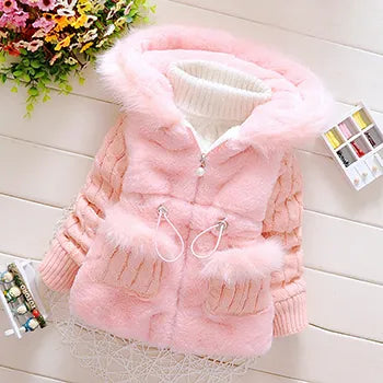 Baby Girls Fashion Plush, Thick & Warm Hooded Sweater Coats.